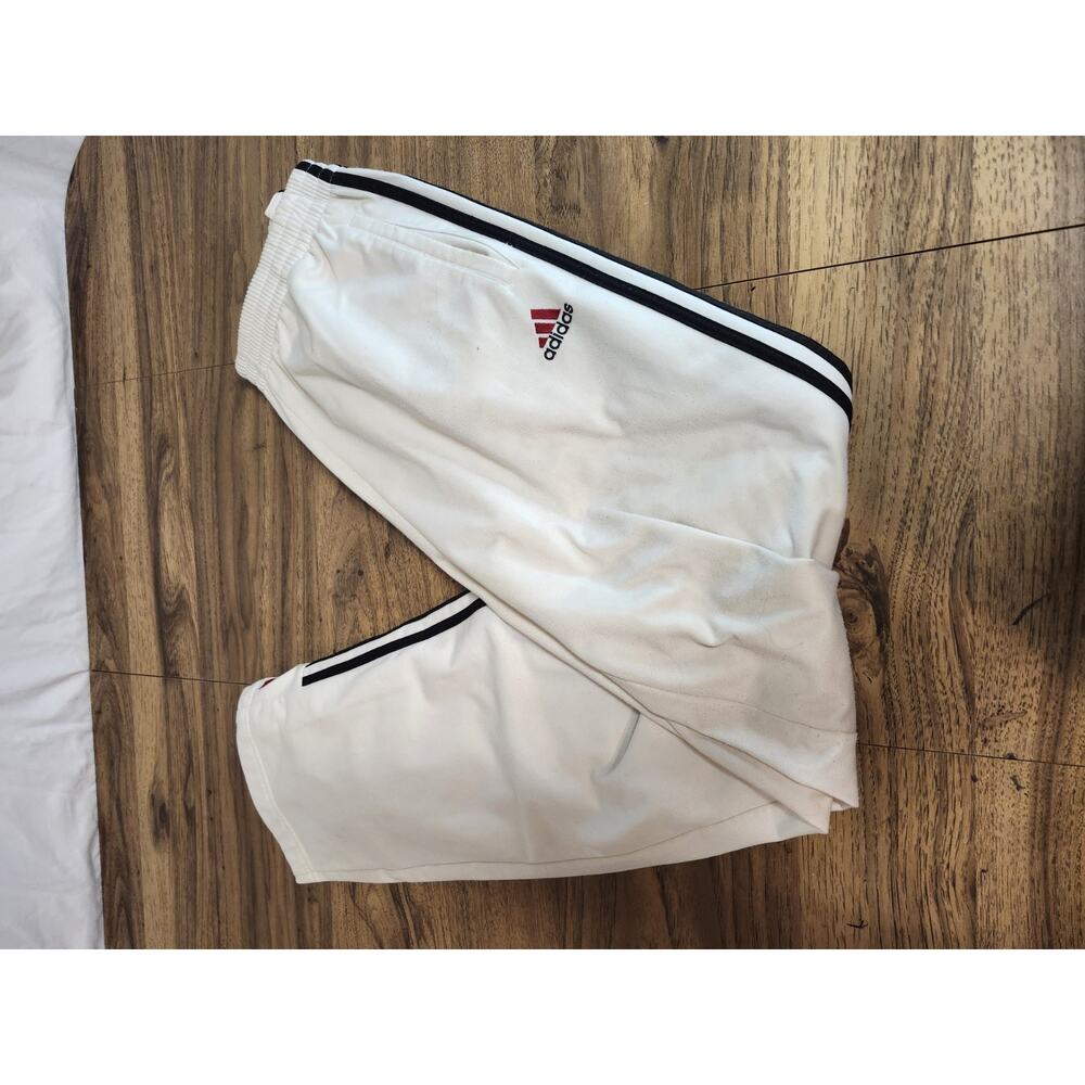Vintage Adidas Snap Pants Tear Away Pants Size L 3 Stripe White Off white...